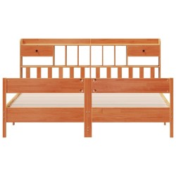 Lit bibliothèque sans matelas cire marron 200x200 cm pin massif 