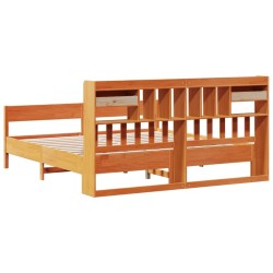 Lit bibliothèque sans matelas cire marron 200x200 cm pin massif 