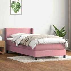 Sommier à lattes de lit avec matelas rose 100x210 cm velours 