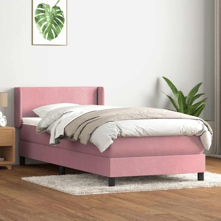 Sommier à lattes de lit avec matelas rose 100x210 cm velours 