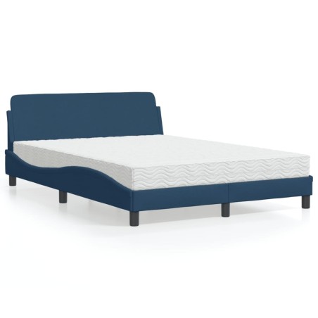 Lit avec matelas bleu 120x200 cm tissu 