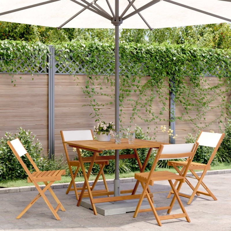 Ensemble à manger de jardin 5 pcs blanc crème tissu bois massif 