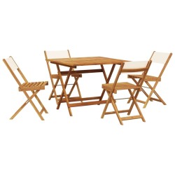 Ensemble à manger de jardin 5 pcs blanc crème tissu bois massif 