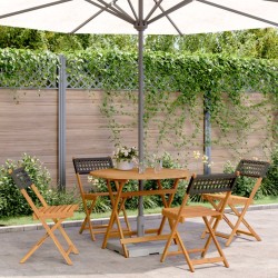 Ensemble à manger de jardin 5 pcs résine tressée et bois massif 