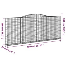 Paniers à gabions arqués 2 pcs 400x30x160/180 cm Fer galvanisé 