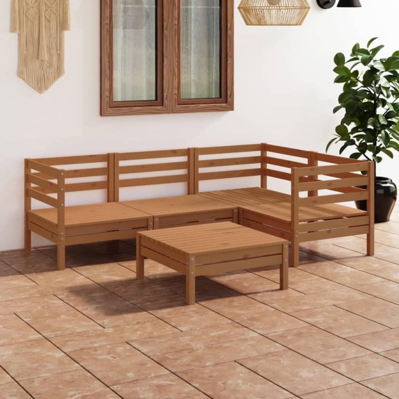 Salon de jardin 5 pcs Bois de pin massif Marron miel 