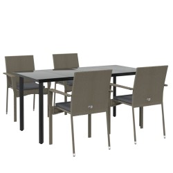 Ensemble à manger de jardin coussins 5 pcs noir et gris 