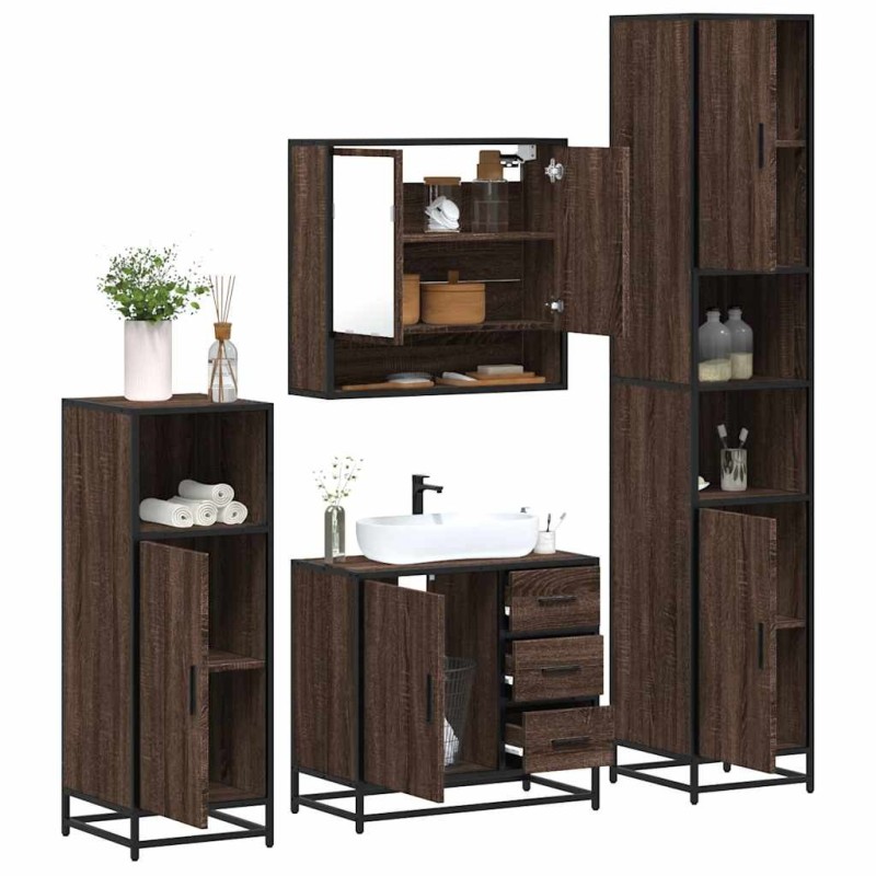 Ensemble de meubles de salle de bain 4 pcs chêne marron 