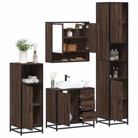Ensemble de meubles de salle de bain 4 pcs chêne marron 