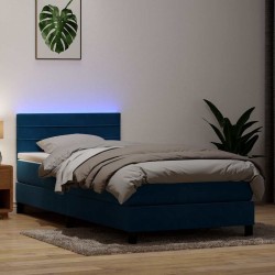 Sommier à lattes de lit et matelas bleu foncé 100x210cm velours 