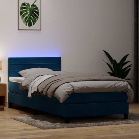 Sommier à lattes de lit et matelas bleu foncé 100x210cm velours 