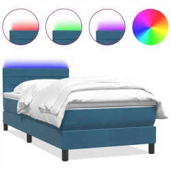Sommier à lattes de lit et matelas bleu foncé 100x210cm velours 
