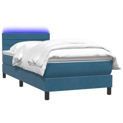 Sommier à lattes de lit et matelas bleu foncé 100x210cm velours 