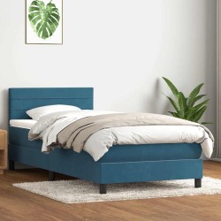 Sommier à lattes de lit et matelas bleu foncé 100x210cm velours 