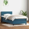 Sommier à lattes de lit et matelas bleu foncé 100x210cm velours 