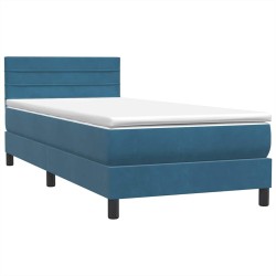 Sommier à lattes de lit et matelas bleu foncé 100x210cm velours 
