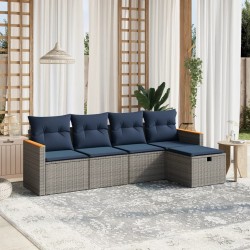 Salon de jardin 5 pcs avec coussins gris résine tressée 