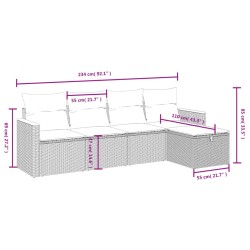 Salon de jardin 5 pcs avec coussins gris résine tressée 