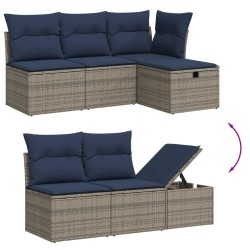 Salon de jardin 5 pcs avec coussins gris résine tressée 