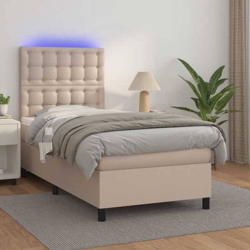Sommier à lattes de lit avec matelas et LED Cappuccino 90x190cm 
