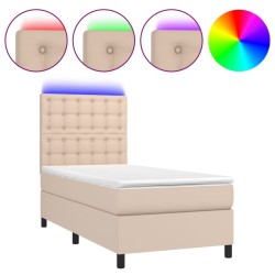 Sommier à lattes de lit avec matelas et LED Cappuccino 90x190cm 