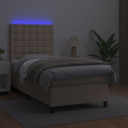 Sommier à lattes de lit avec matelas et LED Cappuccino 90x190cm 