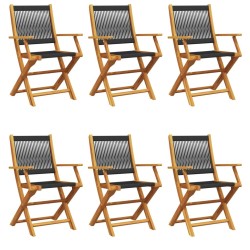 Chaises de jardin pliantes lot de 6 noir bois d'acacia massif 