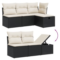 Salon de jardin 6 pcs avec coussins noir résine tressée 