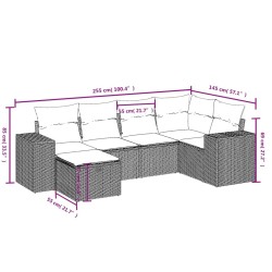 Salon de jardin 6 pcs avec coussins noir résine tressée 