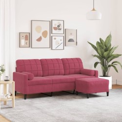 Canapé à 3 places et repose-pieds Rouge bordeaux 180 cm Velours 