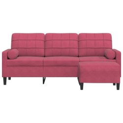 Canapé à 3 places et repose-pieds Rouge bordeaux 180 cm Velours 