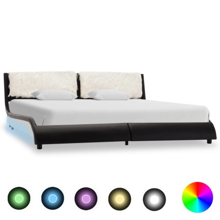 Cadre de lit avec LED sans matelas noir et blanc 180x200 cm 