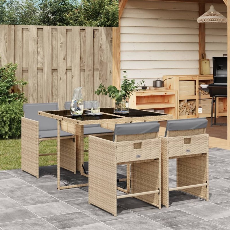 Ensemble à manger de jardin coussins 5 pcs mélange beige rotin 