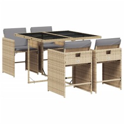 Ensemble à manger de jardin coussins 5 pcs mélange beige rotin 