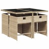 Ensemble à manger de jardin coussins 5 pcs mélange beige rotin 