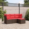 Salon de jardin 4 pcs avec coussins marron résine tressée 