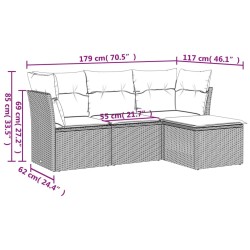 Salon de jardin 4 pcs avec coussins marron résine tressée 