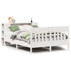 Lit bibliothèque sans matelas blanc 120x200 cm bois pin massif 