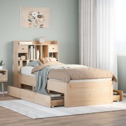 Lit bibliothèque sans matelas 100x200 cm bois massif de pin 
