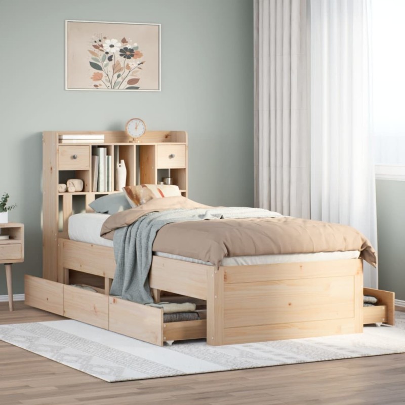 Lit bibliothèque sans matelas 100x200 cm bois massif de pin 
