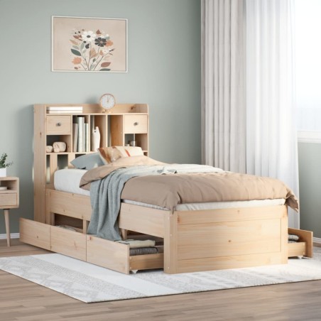 Lit bibliothèque sans matelas 100x200 cm bois massif de pin 
