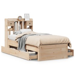 Lit bibliothèque sans matelas 100x200 cm bois massif de pin 