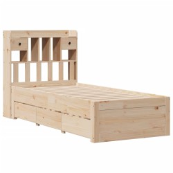 Lit bibliothèque sans matelas 100x200 cm bois massif de pin 