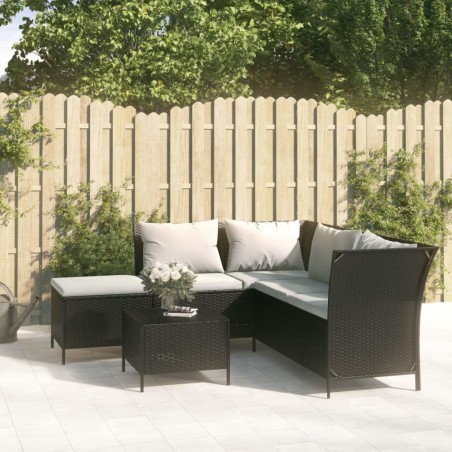 Salon de jardin 4 pcs avec coussins Noir Résine tressée 