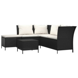 Salon de jardin 4 pcs avec coussins Noir Résine tressée 