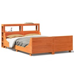 Cadre de lit sans matelas cire marron 135x190cm bois pin massif 