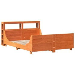 Cadre de lit sans matelas cire marron 135x190cm bois pin massif 