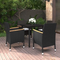 Ensemble à manger de jardin coussins 5 pcs Résine tressée Verre 