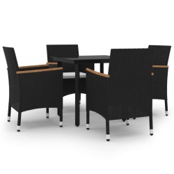 Ensemble à manger de jardin coussins 5 pcs Résine tressée Verre 
