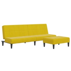 Canapé-lit à 2 places avec repose-pied jaune velours 
